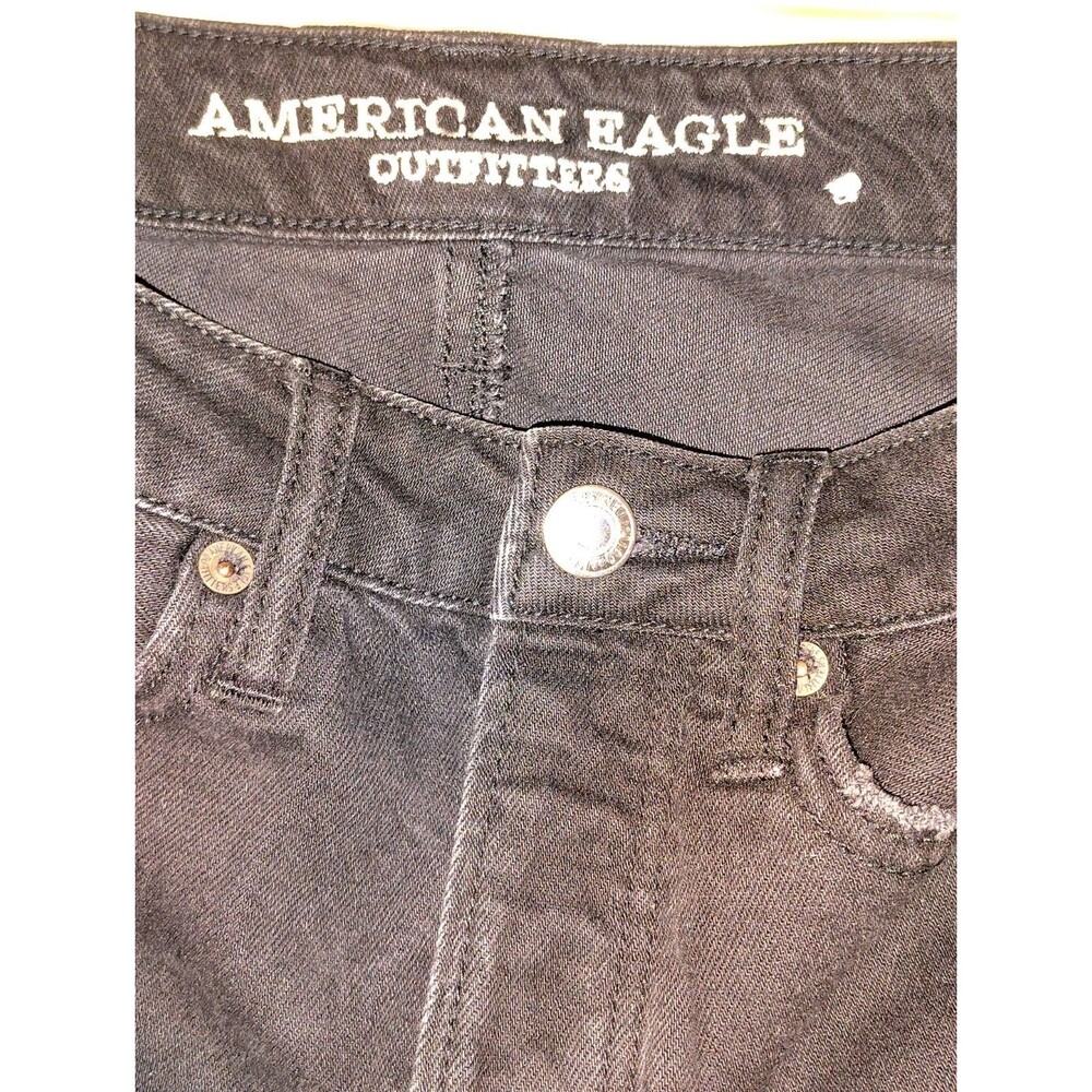 American Eagle Black Denim Mini Skirt Raw Fray Hem 5-Pocket Size 00 Very Good... - Picture 3 of 8